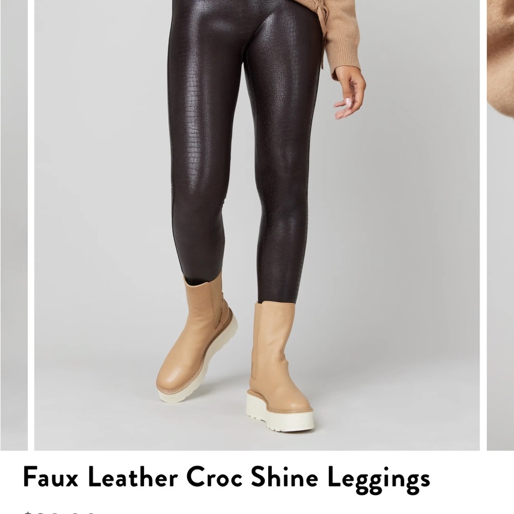 Spanx faux leather croc shine leggings (black/brown color)